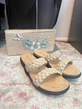 easy street Braided Double-Strap Slide Sandals in Beige